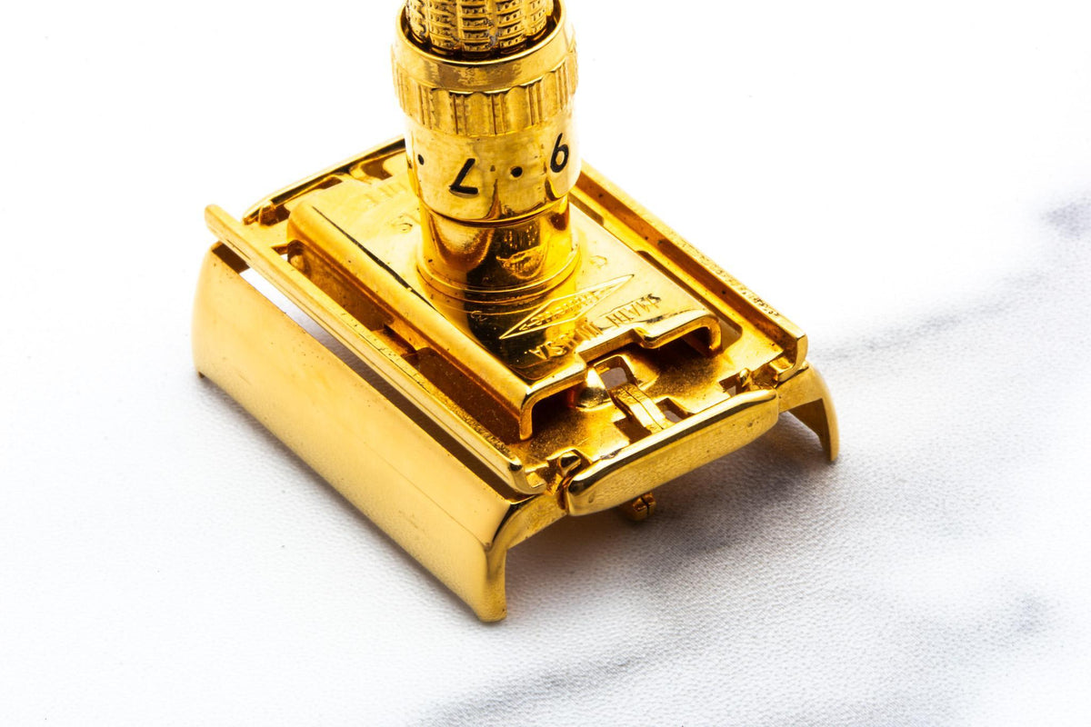 1961 G3 Gillette Gold Slim Aristocrat Adjustable Double Edge Safety Razor Set | Original Condition