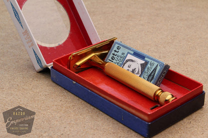 Gillette 1930's Ball End Gold Tech Razor in Red Box - New Old Stock
