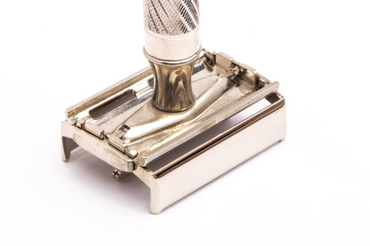 1948 Gillette Executive Double Edge Safety Razor Set w/ Ostrich Leather Case, Blade Bank, and Original Box