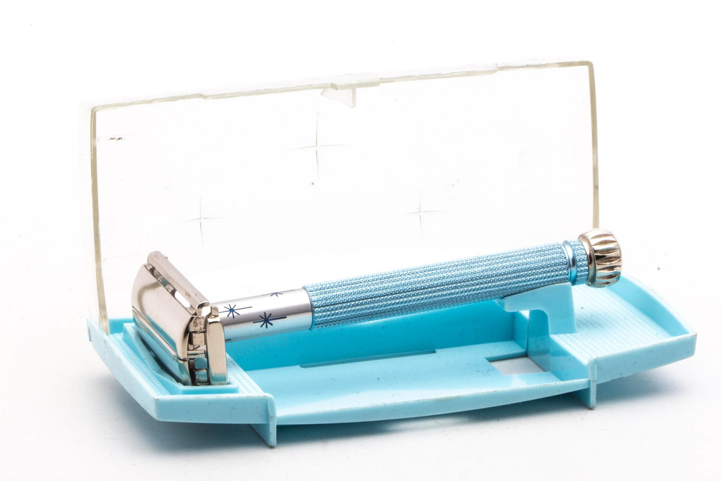 1962 H4 Gillette Lady Blue Star Double Edge Safety Razor Set | Original Condition