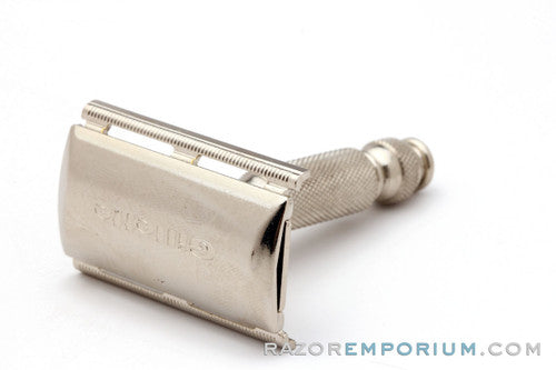 1966 Gillette Travel Tech Safety Razor Brown Leather Case L4
