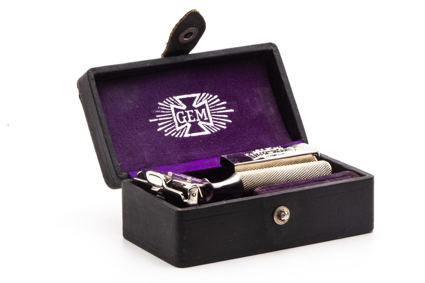 1930's Gem Damaskeene Style Single Edge Safety Razor Set In Original Leather Box | Original Condition
