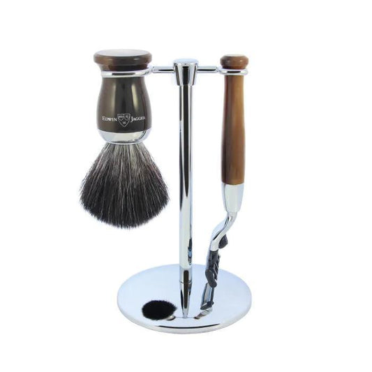 Edwin Jagger | Gillette® Mach3® Razor Shaving Set Imitation Horn 3pc (Black Synthetic)