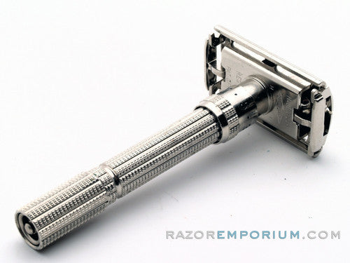1962 H1 Gillette Slim Adjustable DE Safety Razor Nickel w/ Gold Case & Blade Bank