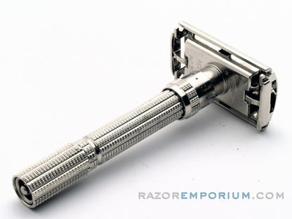 1962 H1 Gillette Slim Adjustable DE Safety Razor Nickel w/ Gold Case & Blade Bank