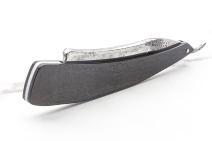 6/8" Vintage Restored Frederick's "Celebrated" Straight Razor With Custom Train Etched Scales