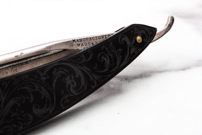 6/8" Vintage Restored Wade & Butcher Straight Razor with Filigree Etched Acrylic Scales & Barbers Notch