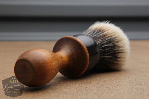 Vintage Rubberset Trade Mark Re-Knotted Blue & Wood Handle Shaving Brush - 28mm Finest Badger
