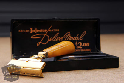Schick 1940's Deluxe Model Injector with Yellow Bakelite Handle & Black Case