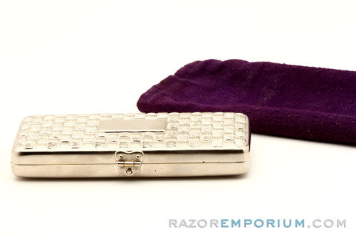 1909 Gillette Silver ABC Pocket Edition Greek Handle Old Type Shell Open Comb DE Razor Set