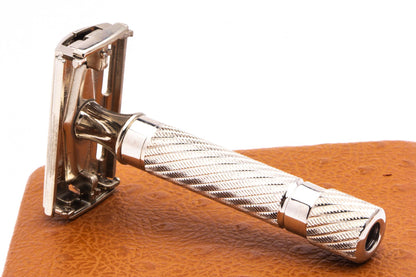 1948 Gillette Executive Double Edge Safety Razor Set w/ Ostrich Leather Case, Blade Bank, and Original Box