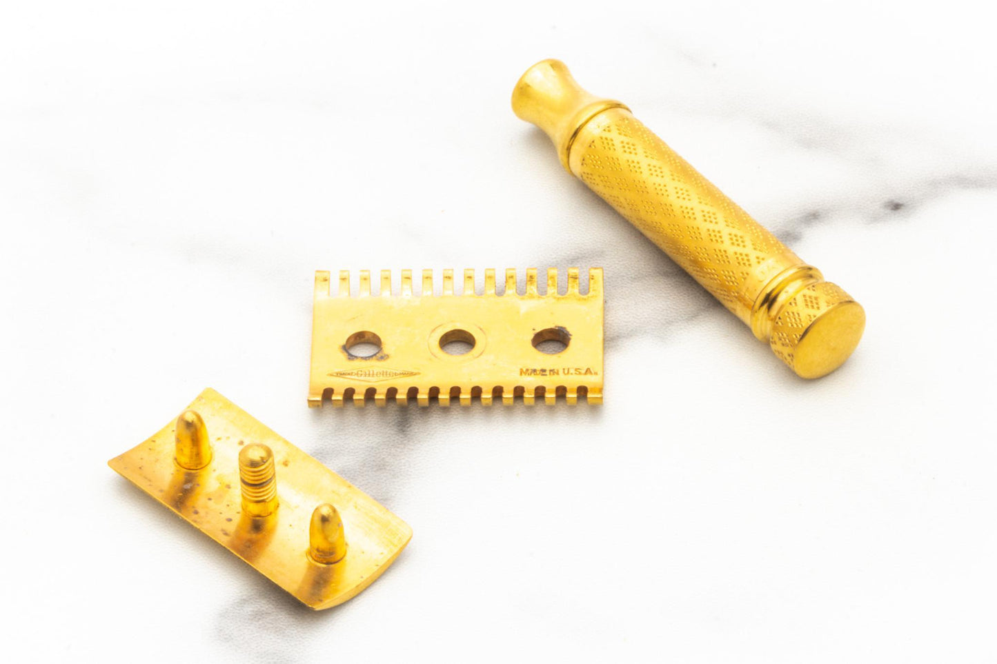 1920 Gillette New Improved Gold Tuckaway Double Edge Safety Razor Set | Original Condition