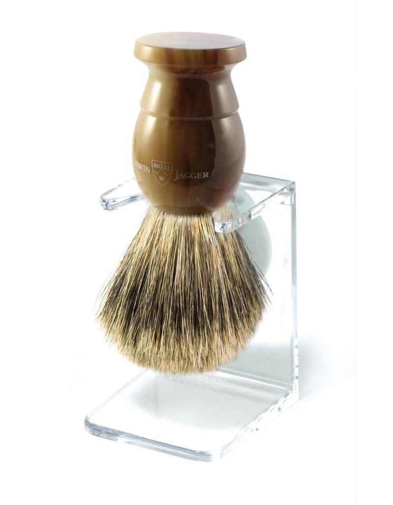 Edwin Jagger | English Shaving Brush with Drip Stand, Imitation Light Horn with Best Badger, Medium