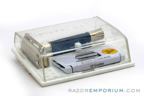 1972 Gillette S2 Black Handle Super Speed DE Safety Razor Set