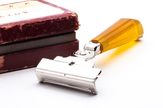 1940's Eversharp Schick Injector with Orange Translucent Bakelite Handle Set | Original Condition