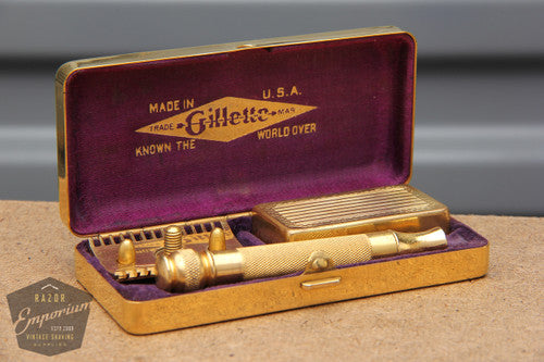 Gillette 1930's Gold Ball End Old Type Style Double Edge Razor - 3 Piece