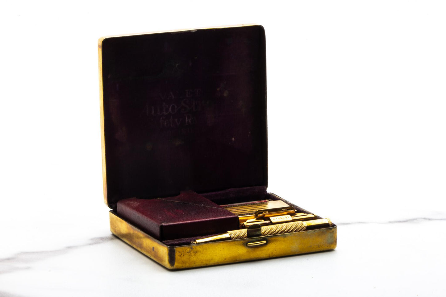 1930's Vintage Valet Auto Strop Set In Gold Travel Case | Original Condition