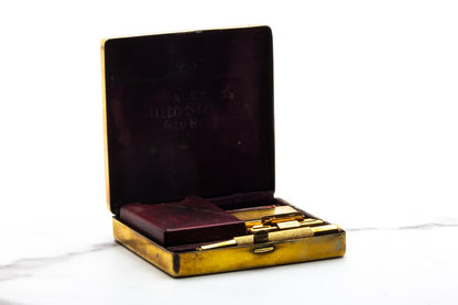 1930's Vintage Valet Auto Strop Set In Gold Travel Case | Original Condition