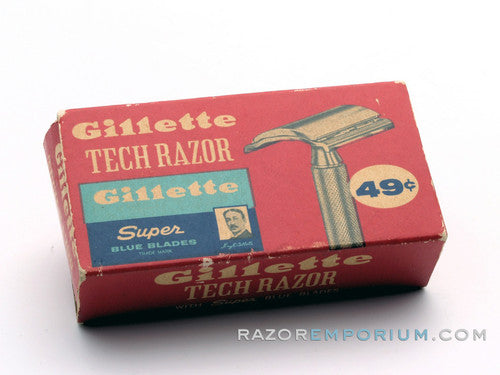 1963 I1 Gillette Ball End Tech DE Razor in Original Red Box w/ Blades