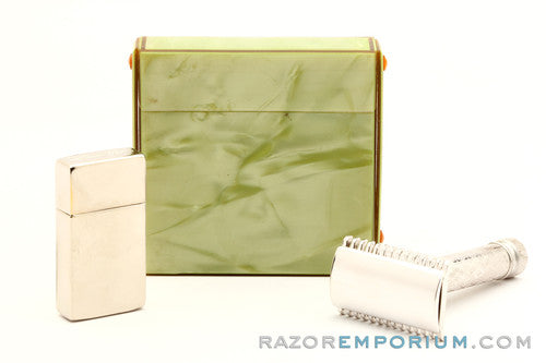 1921 Gillette Silver New Improved Style Travel (DE) Safety Razor Set w/ Blade Bank & Case | Made in England