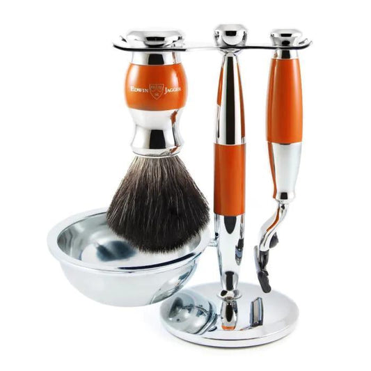 Edwin Jagger | Gillette® Mach3® Razor Shaving Set Orange & Chrome 4pc (Black Synthetic)
