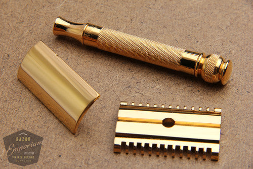 Gillette 1920's Ball End Long Comb "NEW" DE Safety Razor * 24K Gold REVAMPED