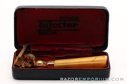 1940's Schick Gold SE Injector Bakelite Handle Set - Black Case