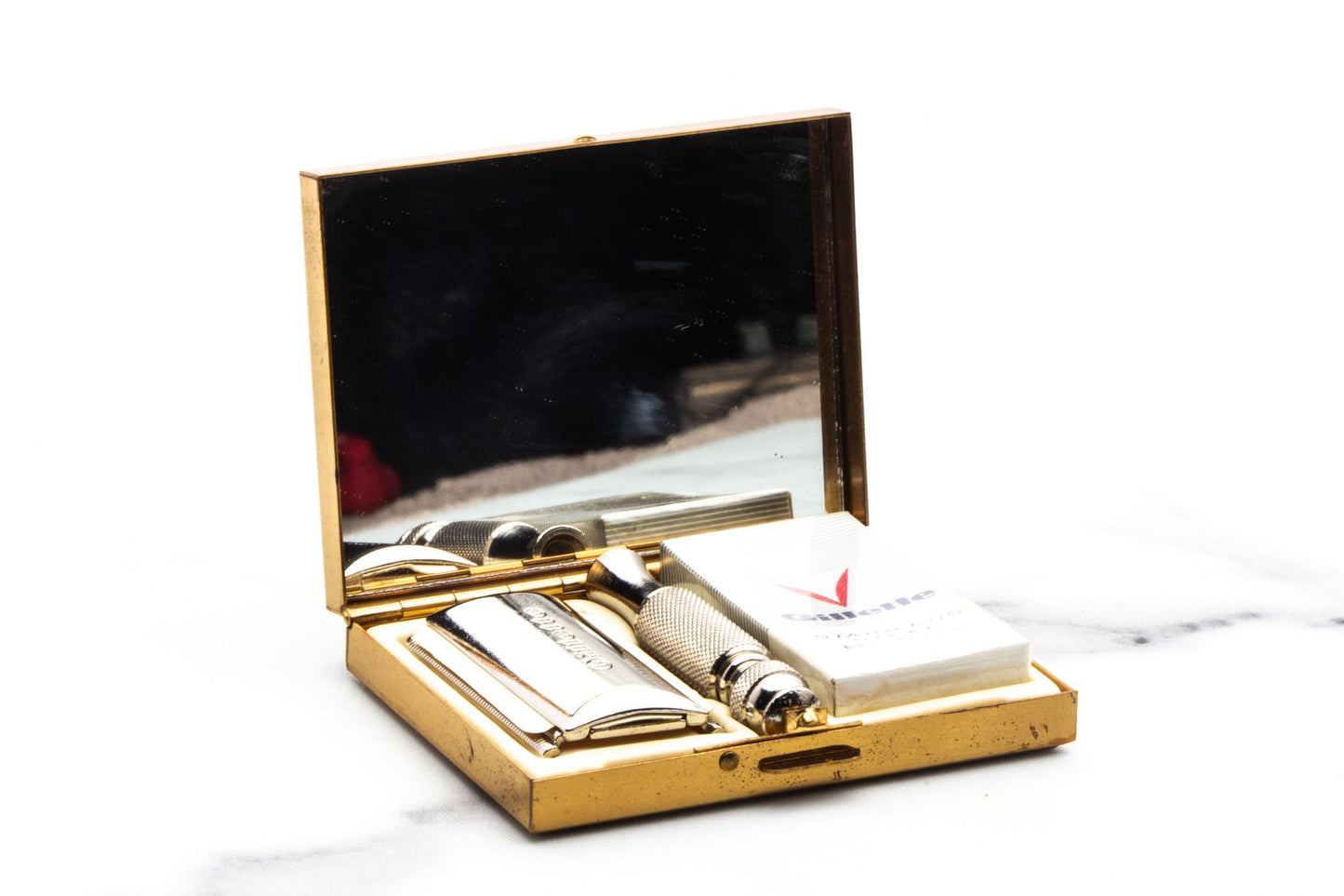 1965 K2 Gillette Tech Travel Double Edge Safety Razor Set | Original Condition