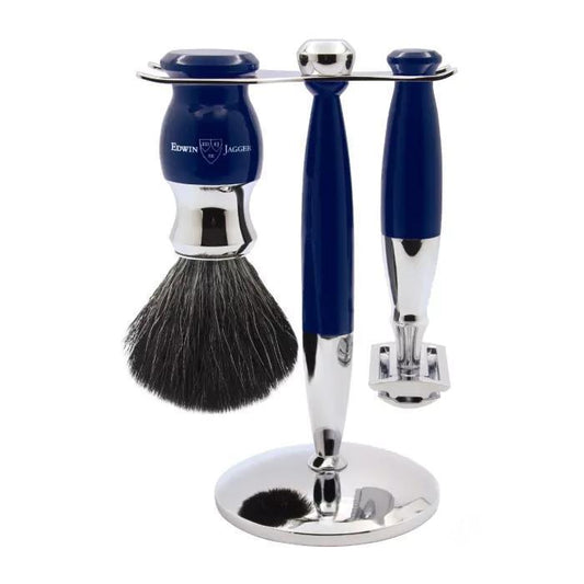 Edwin Jagger | 37 Range 3pc DE Safety Razor Shaving Set Dark Blue (Black Synthetic)
