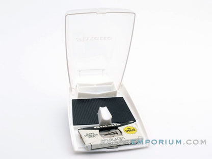 1960's Gillette Slim Adjustable Original White & Black Case w/ Blade Bank