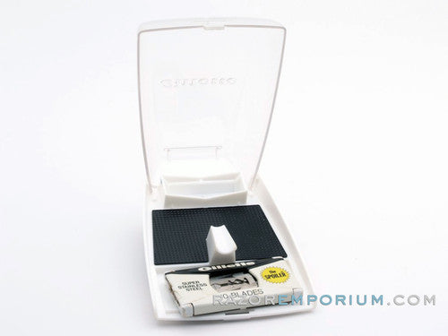 1960's Gillette Slim Adjustable Original White & Black Case w/ Blade Bank