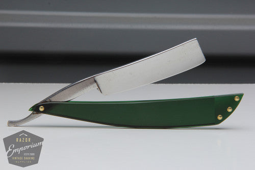 6/8" Baum Brothers Cutlers & Silversmiths Straight Razor w/ Green Acrylic Scales Near Wedge | Sheffield, England