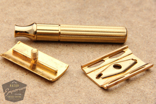 Gillette 1940's Gold Tech Razor in Original Tweed Box - New Old Stock