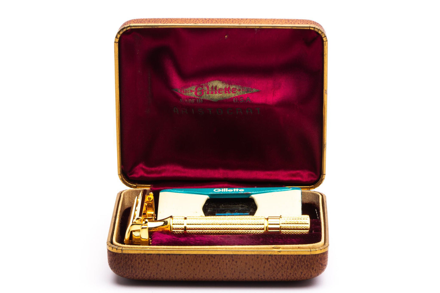 1944-1946 Gillette Aristocrat Safety Razor w/ Leather Case and Blade Bank | Original Condition