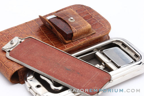 1950's Rolls Viscount Safety Razor Razor Set with Alligator Pouch