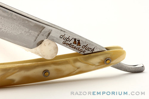 5/8" Dubl Duck Pearlduck Goldedge w/ Gold Inlay Celluloid Scales Straight Razor | Solingen Germany
