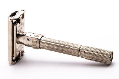 1963 I4 Gillette Slim Adjustable TTO Double Edge Safety Razor Set with Blades | Factory Nickel Revamp