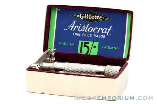 1948 Gillette Aristocrat No. 15 DE Safety Razor w/ Metal Case & Instructions | Made in England