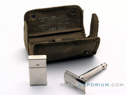 1918 Gillette Khaki Service Set Ball End Old Type w/Snap Case & Blade Bank