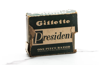 1953 Y3 Gillette President Double Edge Safety Razor Set With Original Cardboard Shipper | Rhodium Revamp