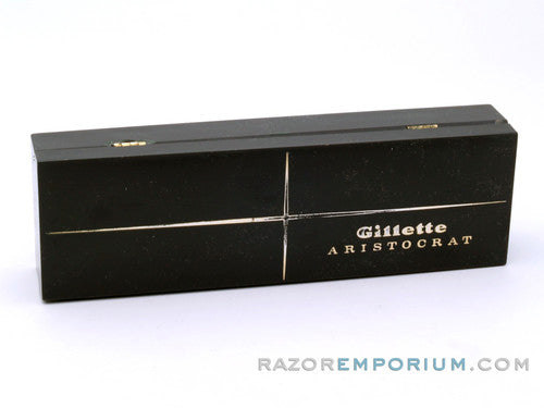 1964 J3 Gold Gillette Slim Adjustable Aristocrat Safety Razor W/ Case & Bladebank