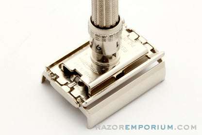 1965 K4 Gillette Slim Adjustable Safety Razor Nickel w/ Red Case & Blade Bank & Instructions