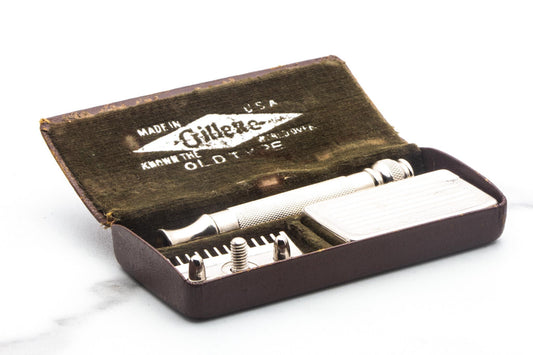 1920's Gillette Ball End Old Type Double Edge Safety Razor Set | Factory Nickel Revamp