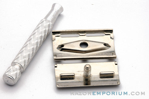 1960's Gillette British Ball End Tech Spiral Handle Razor w/ Case and Blades Made in England