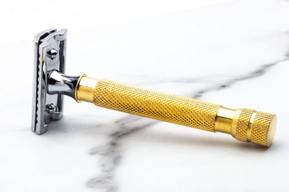 Unbranded Three Piece Gold & Nickel Double Edge Safety Razor Set | Original Condition