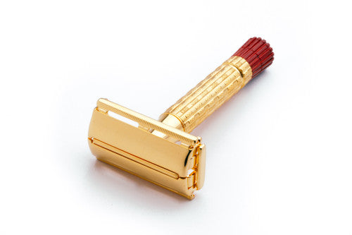 1956 Gillette Heavy Red Tip Super Speed DE Safety Razor 24K Gold Revamp B2