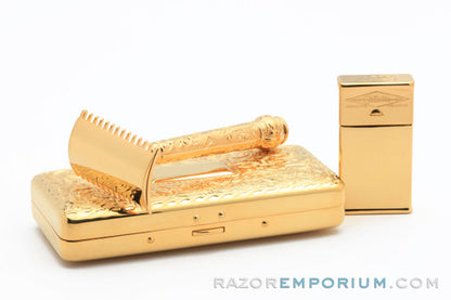 1910 Gillette Gold Empire Set - ABC Pocket Edition Old Type Open Comb DE Razor Set - 24K Gold Revamp