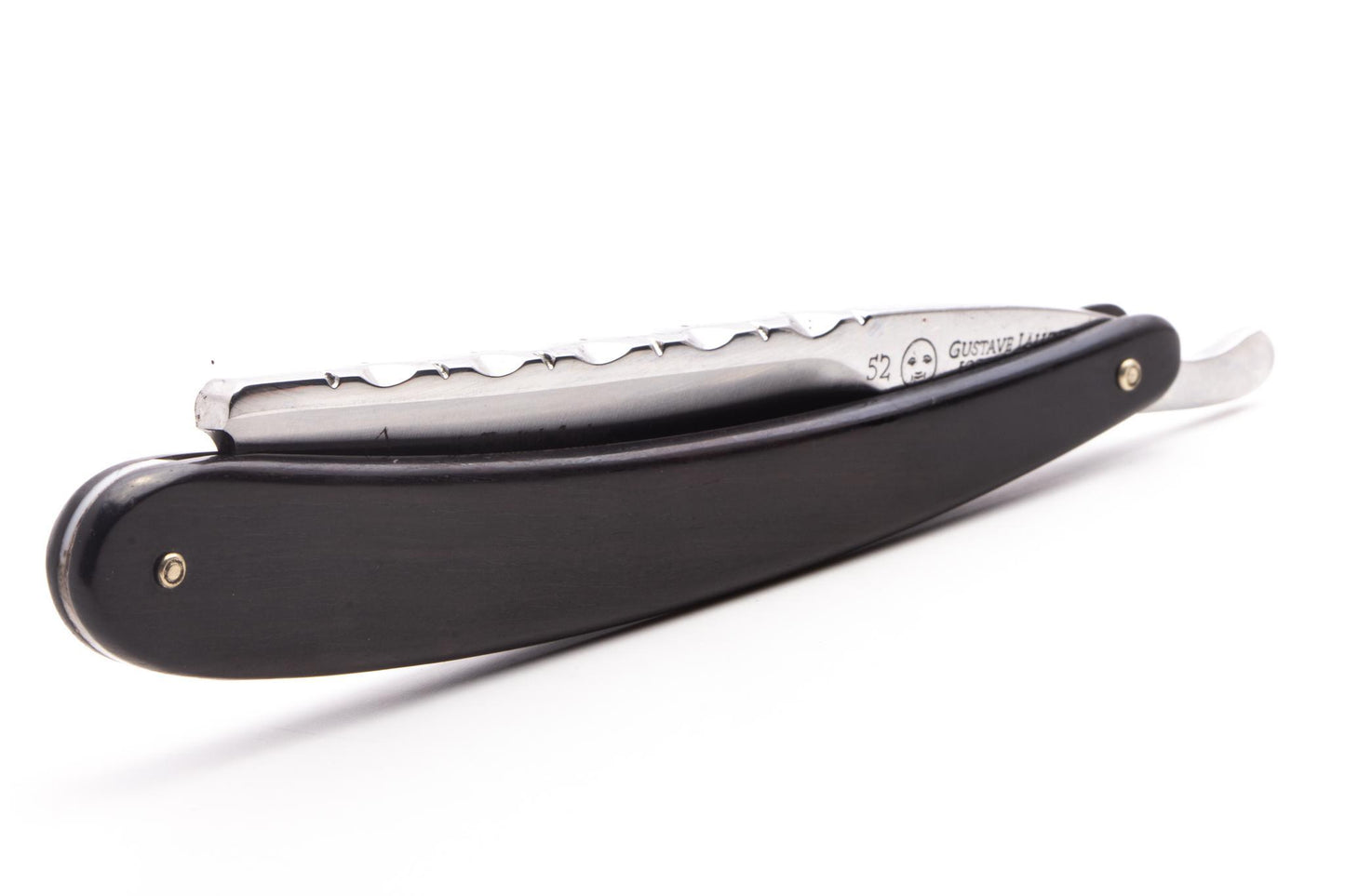 6/8" Gustave Lalune Straight Razor "English Archer" Blackwood Scales w/ Engraved Barbers Notch