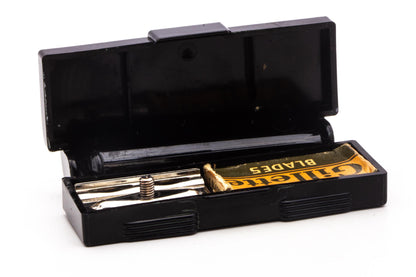 1940's WWII Gillette Tech Safety Razor with Black Plastic Handle & Case | Original Condition