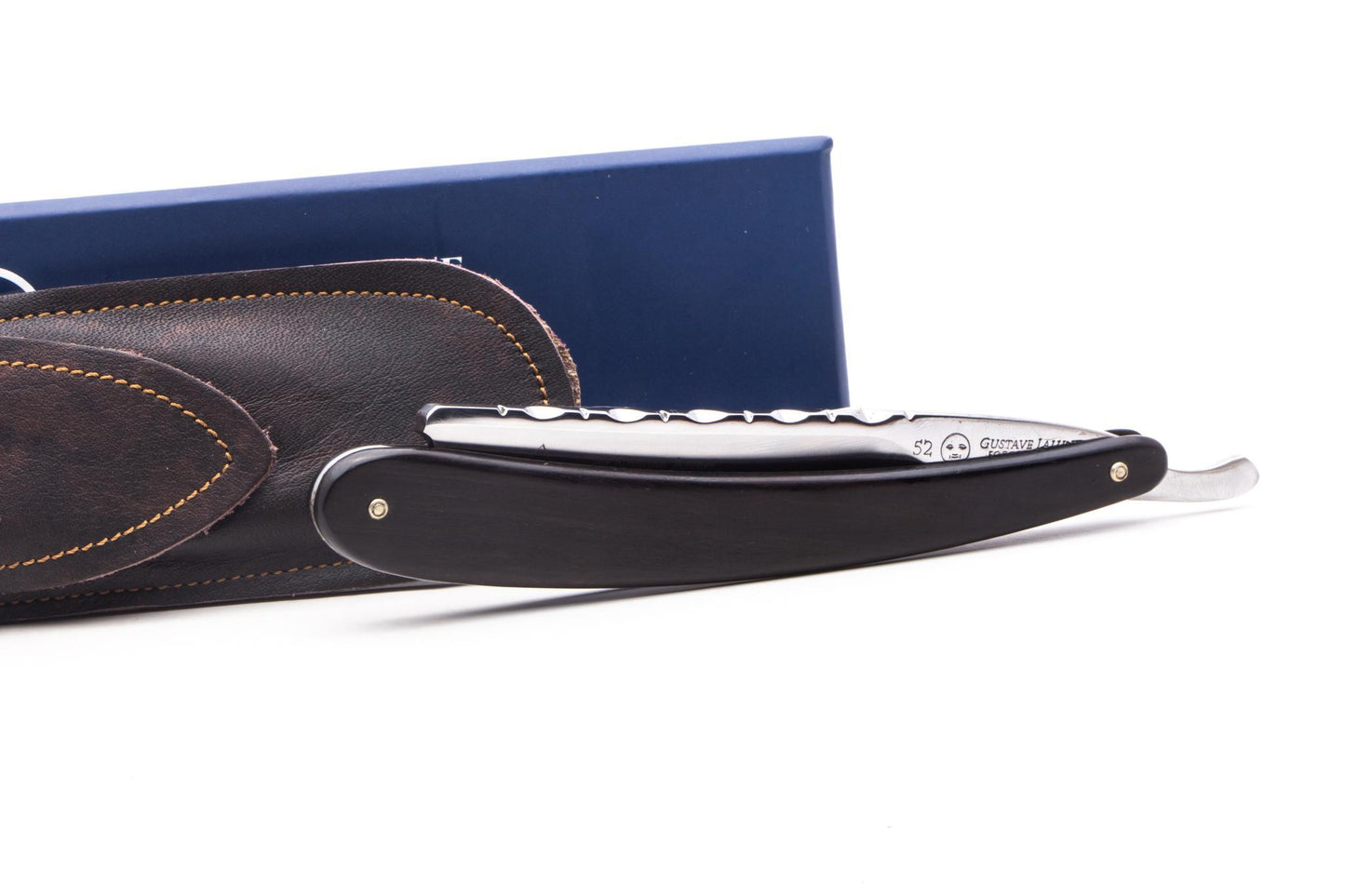 6/8" Gustave Lalune Straight Razor "English Archer" Blackwood Scales w/ Engraved Barbers Notch